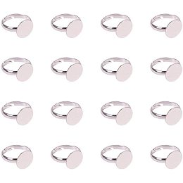 Arricraft Brass Pad Ring Bases, Lead Free & Cadmium Free, Adjustable, Silver, Tray: 12mm; Size 7, 17mm; 50pcs/box