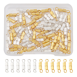 Brass Screw Clasps, Tube, Mixed Color, 14mm, Hole: 1.8mm, Clasp: 7x3mm; 2 colors, 50pcs/color, 100pcs/box