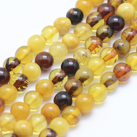 ARRICRAFT Natural Amber Beads Strands, Round, 6mm, Hole: 1mm, about 74pcs/strand, 15.7 inches(40cm)