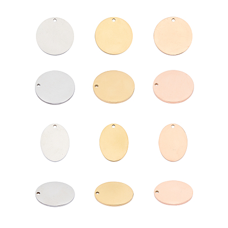 Unicraftale Other Pendants & Charms, Stamping Blank Tag, Laser Cut, Flat Round & Oval, Mixed Color, 20x0.5mm, Hole: 1.4mm, 12pcs/box