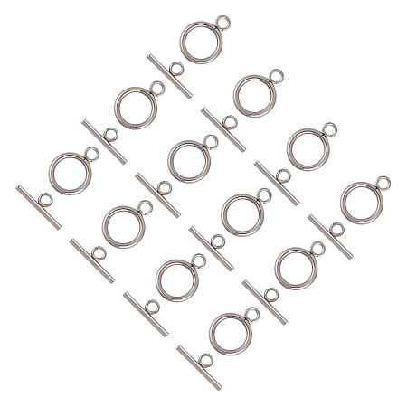 Unicraftale 304 Stainless Steel Toggle Clasps, Ring, Stainless Steel Color, Ring: 16x12x2mm, Hole: 2.5mm; Bar: 18x7x2mm, Hole: 3mm; 50sets/box