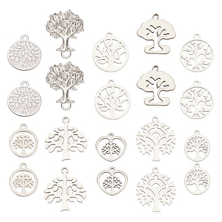 SUNNYCLUE Stainless Steel Pendants/Charms, Tree of Life, Stainless Steel Color, 20pcs/box