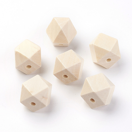 Unfinished Wood Beads, Natural Wooden Beads, Polygon, Navajo White, 20x18~20x18~20mm, Hole: 3.5mm, 100pcs/bag