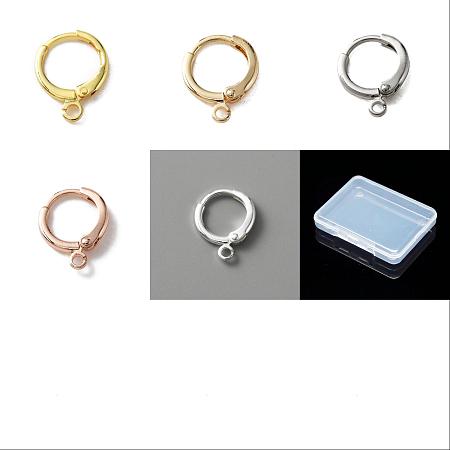 Arricraft 20Pcs 5 Colors Brass Huggie Hoop Earring Findings, with Horizontal Loops, Mixed Color, 14x11.5x3mm, Hole: 1.6mm, Pin: 0.8mm, 4Pcs/color