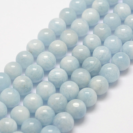 ARRICRAFT Natural Aquamarine Bead Strands, Round, 8~9mm, Hole: 0.5mm, about 44pcs/strand, 16 inches