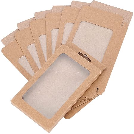 Foldable Creative Kraft Paper Box, Wedding Favour Boxes, Paper Gift Box, with PVC Clear Window, Rectangle, BurlyWood, 19.9x10.5x2.7cm