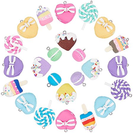 SUNNYCLUE Handmade Other Pendants & Charms, Mixed Shapes, Mixed Color, 22~25x22~24x4~6mm, Hole: 2mm, 40pcs/set.