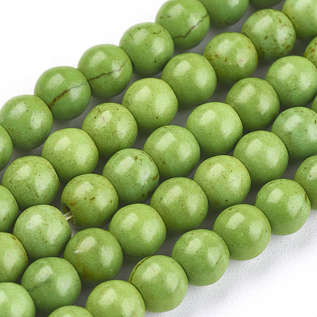 Arricraft 1 Strand Dyed Lime Green Round Synthetic Turquoise Beads Strands, 6mm, Hole: 1mm, about 67pcs/strand, 15.75 inches