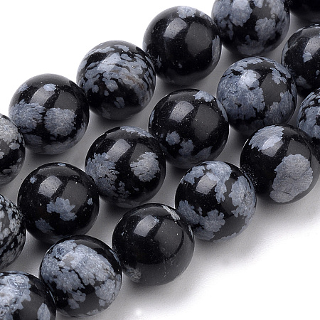 ARRICRAFT Natural Snowflake Obsidian Beads Strands, Round, 8mm, Hole: 1mm, about 50pcs/strand, 15.7 inches