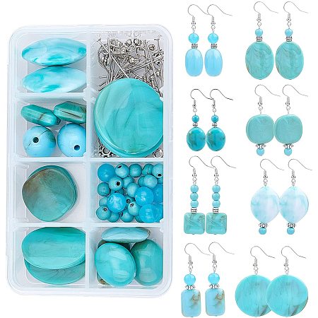 SUNNYCLUE DIY Imitation Gemstone Style Earring Making Kits, include Acrylic & Synthetical Turquoise & Alloy Beads, Brass Earring Hooks, Antique Silver & Platinum