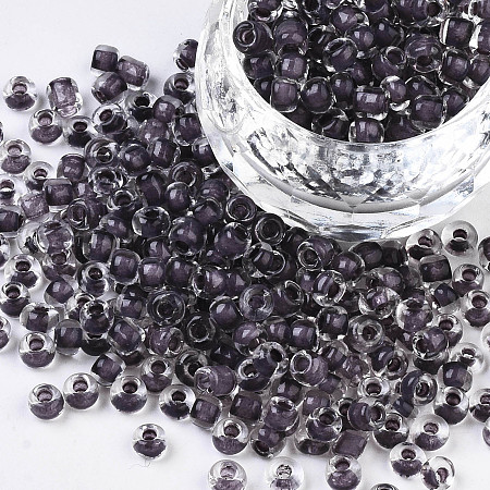 Honeyhandy 6/0 Glass Seed Beads, Transparent Inside Colours, Round Hole, Round, Gray, 6/0, 4~5x2.5~4.5mm, Hole: 1.2mm, about 500pcs/50g