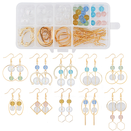 SUNNYCLUE DIY Earring Making Kits, include Blown Glass Globe Beads Brass Bead Frames, 304 Stainless Steel Pendants, Alloy & Brass Linking Rings, Brass Earring Hooks, Mixed Color, 9.5~16x9~14mm, Hole: 1.5~2.5mm, 20pcs