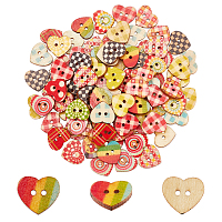 Unicraftale Wooden Buttons, 2-Hole, Heart, Mixed Color, 16x18x2.5mm, Hole: 1.5mm, 100pcs/box