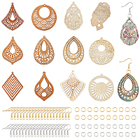 PANDAHALL ELITE DIY Exaggeration Earring Making Kits, include Wooden Big Pendants & Chandelier Component Links, Iron Earring Hooks, Iron & Brass Jump Rings and Plastic Ear Nuts, Mixed Color
