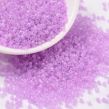 Honeyhandy Cylinder Seed Beads, Frosted AB Colors, Round Hole, Uniform Size, Violet, 2x1.5mm, Hole: 0.8mm, about 888pcs/10g