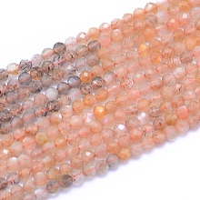 Arricraft Natural Sunstone Beads Strands, Faceted, Round, 3mm, Hole: 0.6mm, about 128pcs/strand, 15.16 inches(38.5cm)