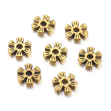 Honeyhandy Alloy Spacer Beads, Flower, Cadmium Free & Lead Free, Antique Golden, 8x8x2mm