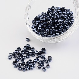 Honeyhandy 6/0 Opaque Colors Lustered Round Glass Seed Beads, Black, Size: about 4mm in diameter, hole:1.5mm, about 495pcs/50g