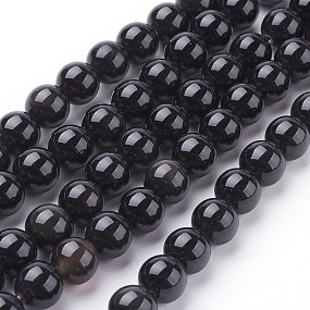 Arricraft Natural Obsidian Beads Strands, Round, Grade AA, Black, 8mm