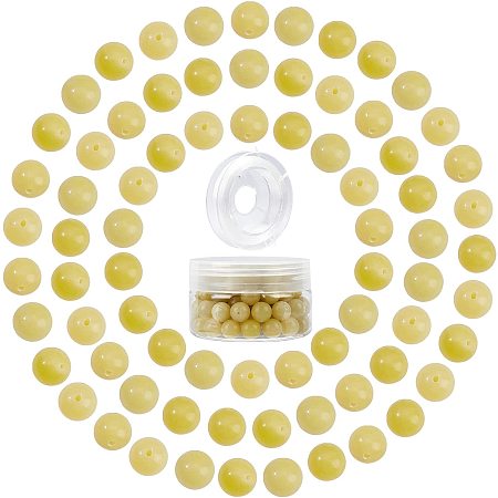 SUNNYCLUE DIY Stretch Bracelets Making Kits, include Natural Lemon Jade Round Beads, Elastic Crystal Thread, Beads: 10~10.5mm, Hole: 1~1.2mm; 100pcs