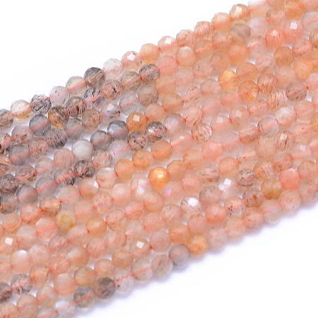 Arricraft Natural Sunstone Beads Strands, Faceted, Round, 3mm, Hole: 0.6mm, about 128pcs/strand, 15.16 inches(38.5cm)