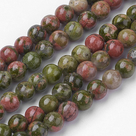 ARRICRAFT Natural Unakite Bead Strands, Round, 4~4.5mm, Hole: 1mm, about 85~90pcs/strand, 14.9 inches(38cm)