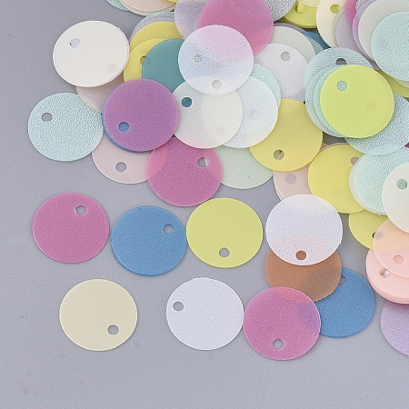 Honeyhandy Ornament Accessories, PVC Plastic Paillette/Sequins Beads, Frosted, Flat Round, Mixed Color, 10.5x0.2mm, Hole: 1.4mm, about 400pcs/bag