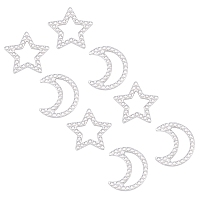 Unicraftale 304 Stainless Steel Cabochons, Star & Moon, Stainless Steel Color, 10.5-11x9.5-11x1.5mm; 20pcs/box