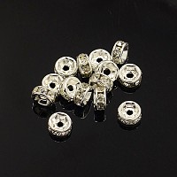 Honeyhandy Brass Rhinestone Spacer Beads, Grade A, Crystal, Straight Flange, Rondelle, Silver Color Plated, 5x2.5mm, Hole: 1mm