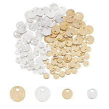 SUPERFINDINGS 160Pcs 4 Style Brass Charms, Flat Round, Golden & Silver, 4~6x0.2~0.5mm, Hole: 0.9~1.2mm