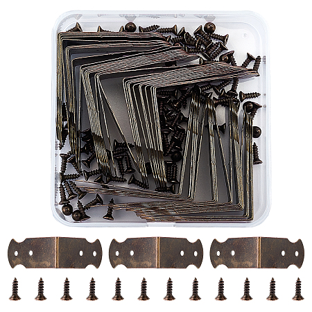Iron Box Corner Protectors, with Screws, For Furniture Jewelry Box Decoration, Antique Bronze, 41.6x41.2x0.4mm, Hole: 2.7mm; 50sets/box