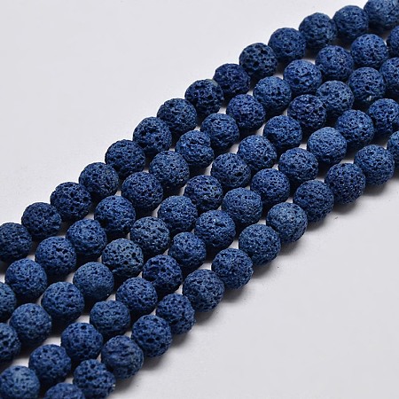 ARRICRAFT Natural Lava Rock Round Bead Strands, Dyed, Royal Blue, 8mm, Hole: 1mm, about 50pcs/strand, 15.7 inches