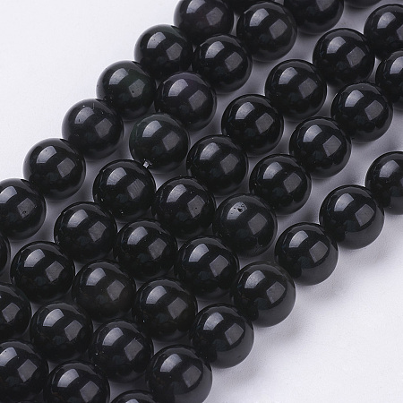 Arricraft Natural Obsidian Beads Strands, Round, Grade AA, Black, 10mm