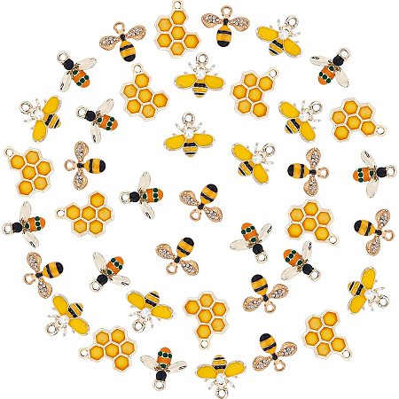 SUNNYCLUE Alloy Pendants, with Enamel &  Rhinestone Pendants, Epoxy Resin Pendants, Bees & Honeycomb, Mixed Color, 40pcs/box