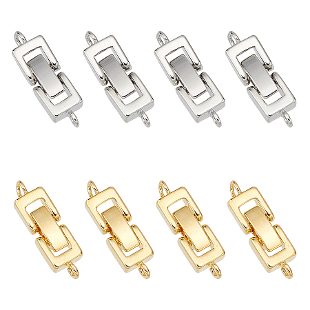 Brass Fold Over Clasps, 1-Hole, Cadmium Free & Lead Free, Mixed Color, 24x7x4mm, Hole: 1mm, 2colors, 6sets/color, 12pcs/box