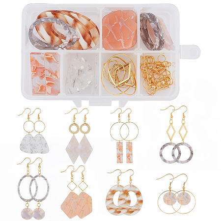 SUNNYCLUE DIY Earring Making Kits, include Cellulose Acetate(Resin) Pendants, 304 Stainless Steel Links, Brass Linking Rings & Earring Hooks, Mixed Color, 17~43.5x10~34x2.5~3mm, Hole: 1.2~1.5mm, 18pcs