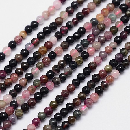 ARRICRAFT Natural Tourmaline Round Bead Strands, 3mm, Hole: 1mm, about 141pcs/strand, 15.5 inches