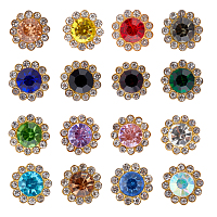Olycraft Rhinestone Buttons,  with Golden Tone Iron Findings, Flower, Mixed Color, 11.5x6mm, Hole: 4x2mm, Pin: 2mm, 20pcs/color, 16 colors, 320pcs/box