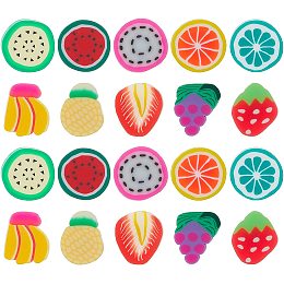 SUNNYCLUE Handmade Polymer Clay Nail Art Decoration, Fashion Nail Care Cabochons, No Hole, Fruit, Mixed Color, 9~12x8~11x1~2mm; 300pcs/set