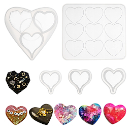 Olycraft Silicone Molds, Resin Casting Molds, For UV Resin, Epoxy Resin Jewelry Making, Heart, White, 60~175x55~160x5~30mm; Inner Diameter: 30~50x38~52mm; 5pcs/set