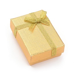 PANDAHALL ELITE Cardboard Necklace Boxes, with Ribbon Bowknot and Sponge Inside, Rectangle, Gold, 7x5x2.5cm