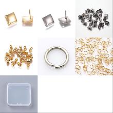 Unicraftale 40Pcs 2 Color 304 Stainless Steel Rhombus Stud Earring Findings with Holes, with 40Pcs Ear Nuts & 40Pcs Open Jump Rings, Golden & Stainless Steel Color, 13.5x13.5x2mm, Hole: 1.5mm, Pin: 0.8mm, 20Pcs/color