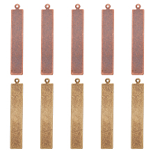 Metal Tags, Brass Stamping Blank Tag Pendants, Rectangle, Antique Brozne & Red Copper, 41x7x0.5mm, Hole: 1mm, 2 colors, 20pcs/color, 40pcs/box