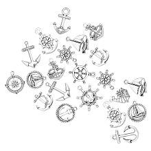 SUNNYCLUE Tibetan Style Alloy Pendants, Anchor & Helm, Lead Free & Cadmium Free, Nautical Theme, Antique Silver, 56pcs/box