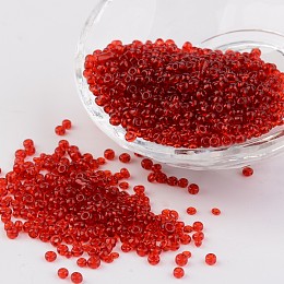 Honeyhandy 8/0 Glass Seed Beads, Transparent, Round, Crimson, 3mm, Hole: 1mm, about 1097pcs/50g