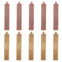 Metal Tags, Brass Stamping Blank Tag Pendants, Rectangle, Antique Brozne & Red Copper, 41x7x0.5mm, Hole: 1mm, 2 colors, 20pcs/color, 40pcs/box