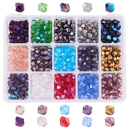 PandaHall Elite 1 Box (about 750 pcs) 15 Color 6mm Faceted Bicone Glass Beads Assortment Lot for Jewelry Making