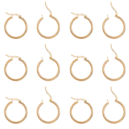 Unicraftale Ring 304 Stainless Steel Hoop Earrings, Golden, 12 Gauge, 23~25x2mm; Pin: 1x0.7mm; 12pairs/box