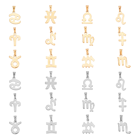 UNICRAFTALE 304 Stainless Steel Pendants, Constellation/Zodiac Sign, Golden & Stainless Steel Color, 24pcs/box