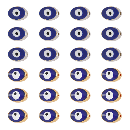 NBEADS Double-Sided Enamel Alloy Beads, Enamelled Sequins, Cadmium Free & Lead Free, Oval with Evil Eye, Mixed Color, 10x7.5x6mm, Hole: 1.4mm, 2 colors, 50pcs/color, 100pcs